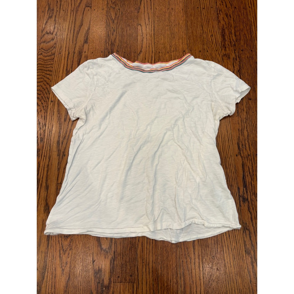 Madewell White Cotton Slub Rainbow Stripe Ringer Crew Neck T-Shirt Small